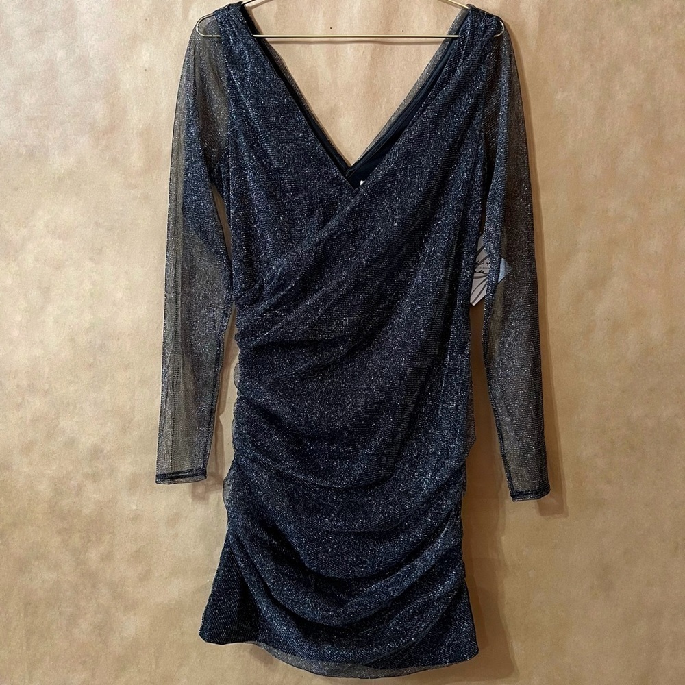 Mark + James by Badgley Mischka | NWT Metallic Mesh Ruched Mini Dress Size M
